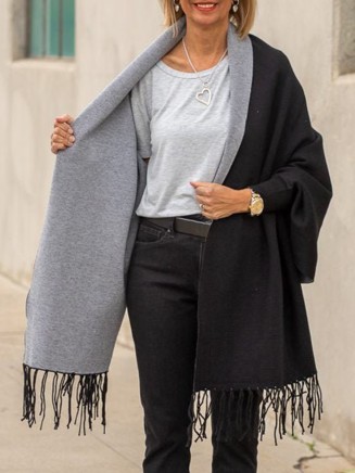 Black gray shrub cardigan with tassels