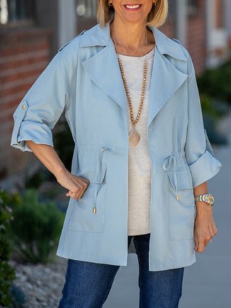 Blue drawstring pocket work jacket