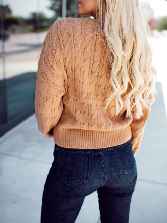 Brown Jacquard Textured Knitted Sweater